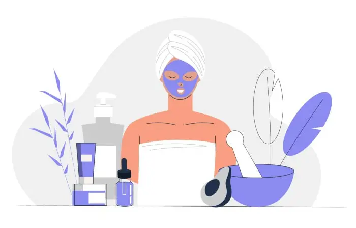 Woman in Spa with Mask 2D Character Design Illustration